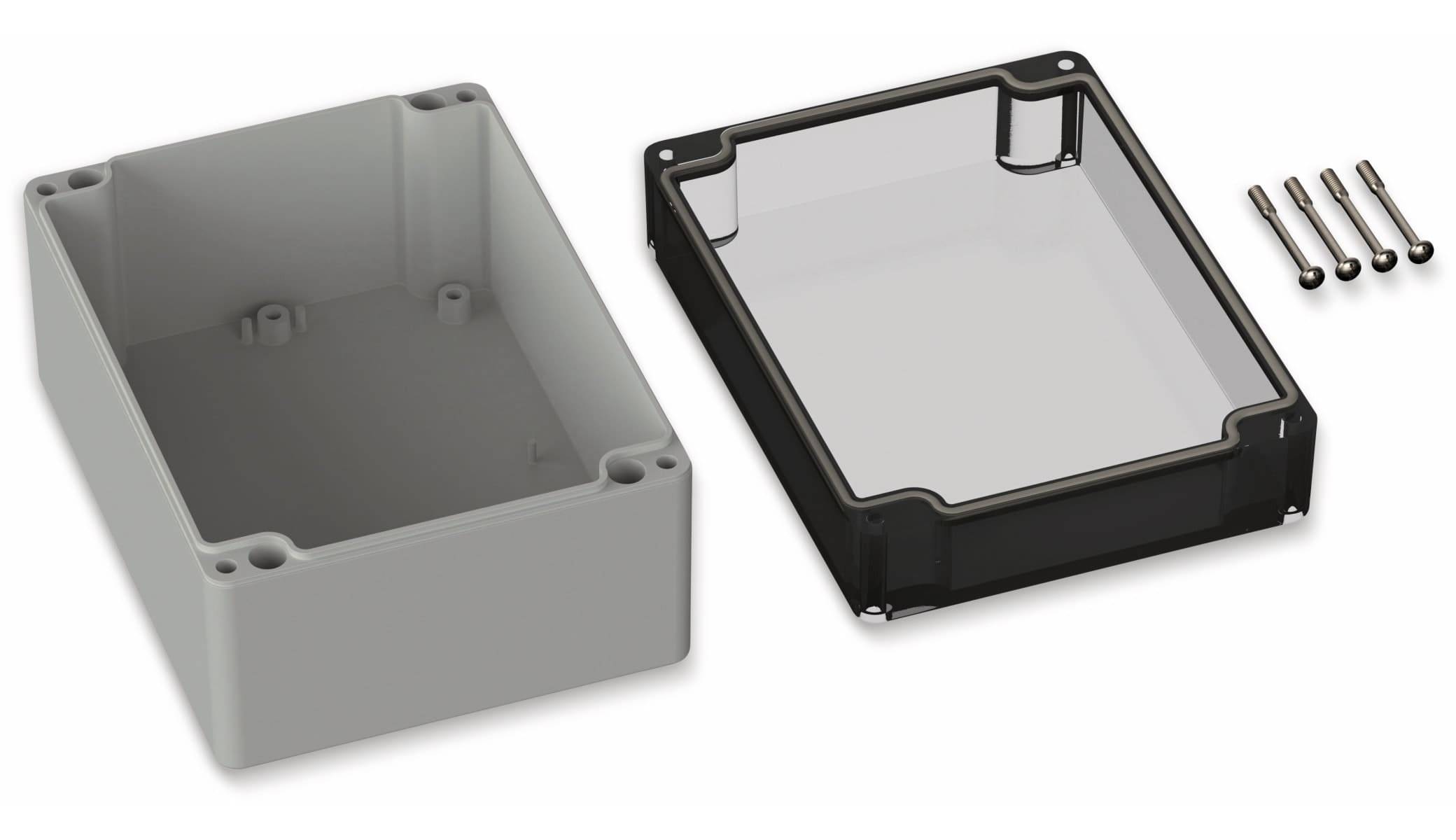 POLLIN, Polycarbonat Gehäuse, 160 x 120 x 90 mm, IP66, Lichtgrau, Glasklarer Deckel