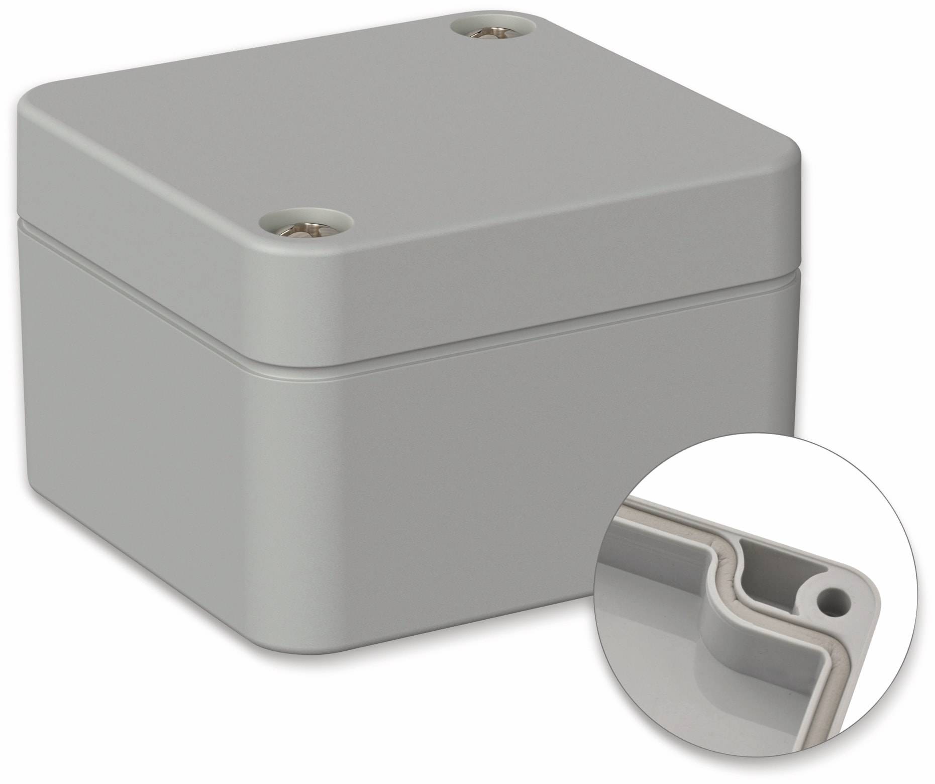 POLLIN, Polycarbonat Gehäuse, 52 x 50 x 35 mm, IP66, Lichtgrau