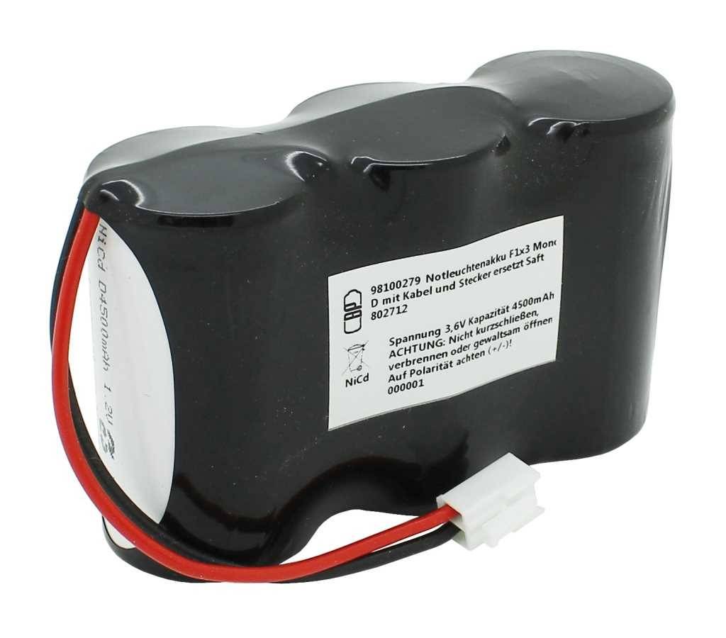 Notleuchtenakku NiMH 3,6V 4500mAh F1x3 Mono D mit Kabel und Stecker ersetzt Saft 802712