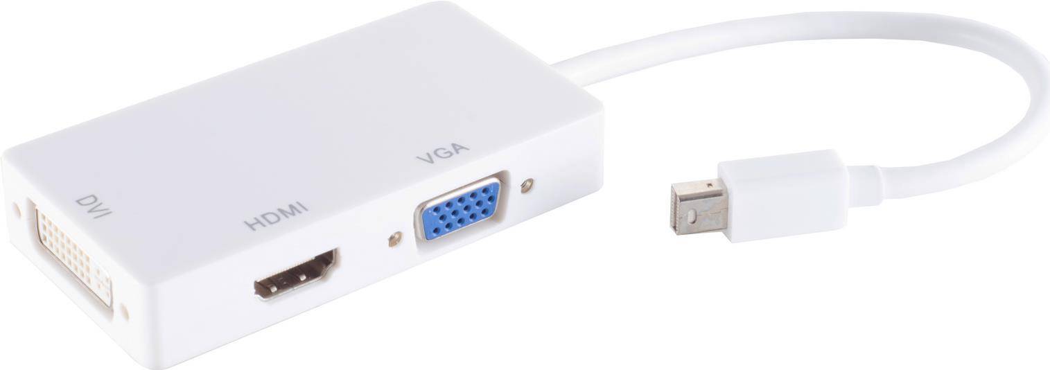 Adapter-Mini DisplayPort Stecker auf HDMI/DVI/VGA Buchse, weiß