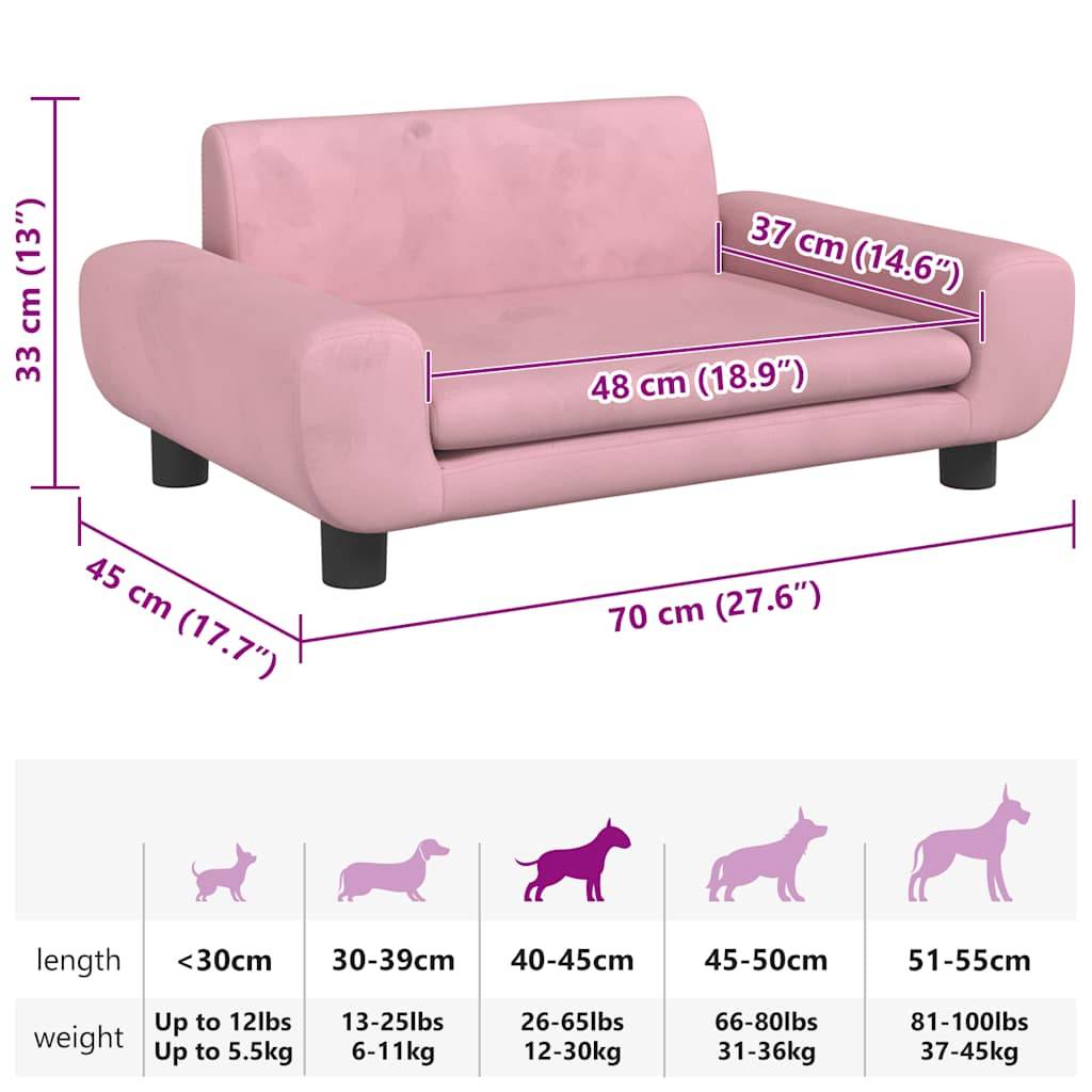 vidaXL Hundebett Rosa 70x45x33 cm Samt
