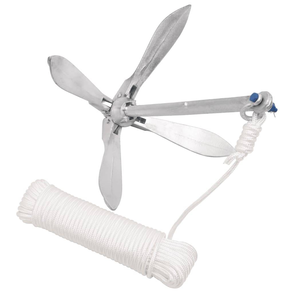 vidaXL Klappanker mit Seil Silber 12 kg Feuerverzinktes Gusseisen