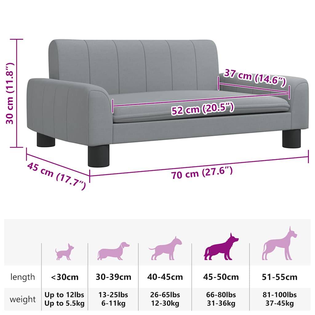 vidaXL Hundebett Hellgrau 70x45x30 cm Stoff