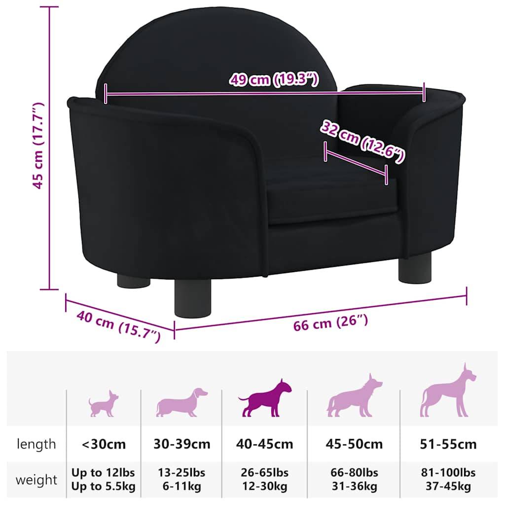 vidaXL Hundebett Schwarz 66x40x45 cm Samt