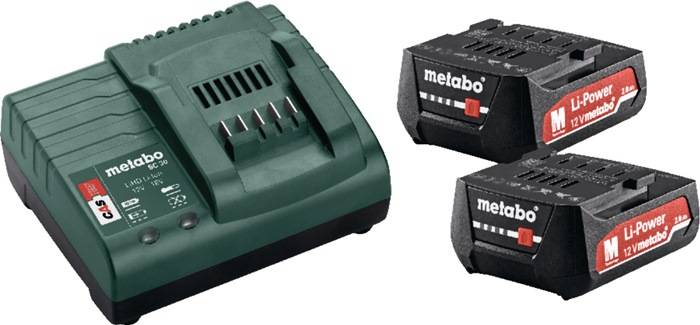 Metabo 685300000 Basic-Set 12V 2 x 2.0 Ah Werkzeug-Akku und Ladegerät 12 V 2 Ah Li-Ion