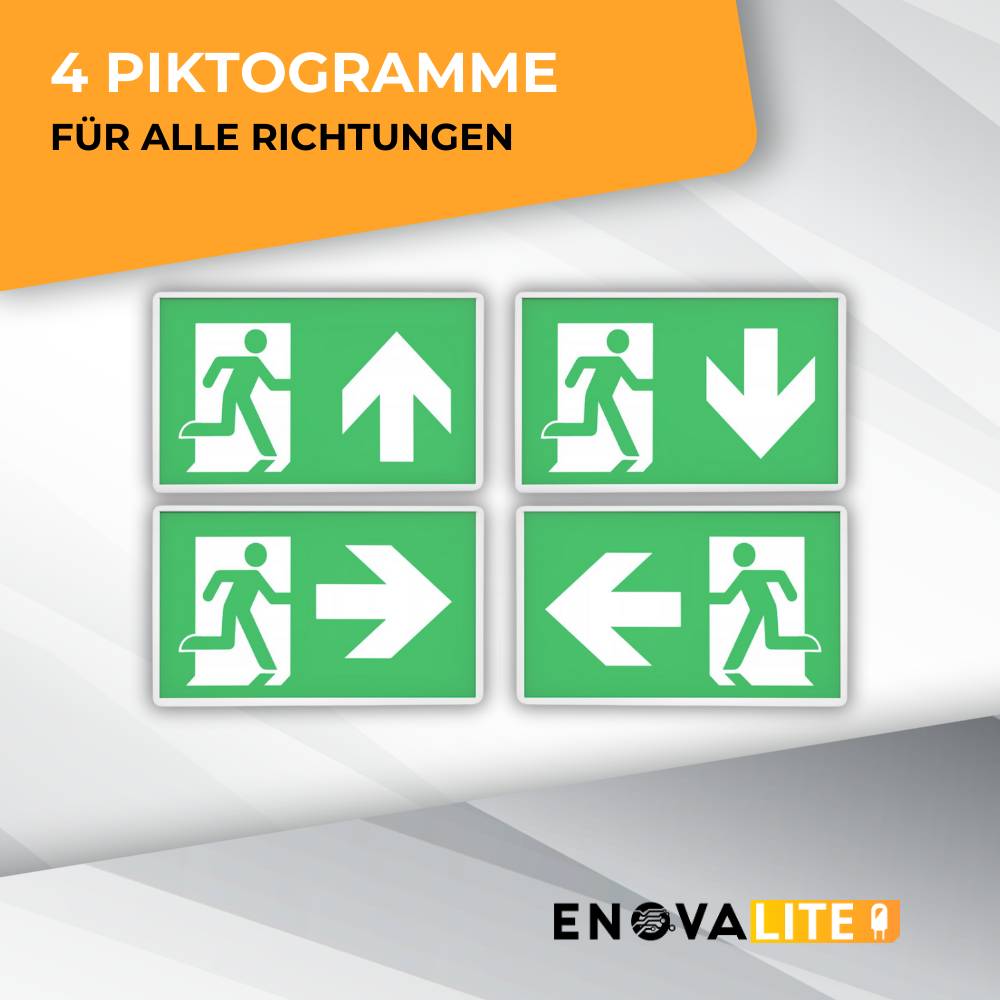 ENOVALITE LED Fluchtwegleuchte 4in1 Notleuchte mit Notstromeinheit TEST Funktion Notbeleuchtung Decken- und Wandmontage