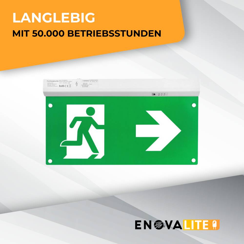 ENOVALITE LED Fluchtwegleuchte 4in1 Notleuchte mit Notstromeinheit TEST Funktion Notbeleuchtung Decken- und Wandmontage