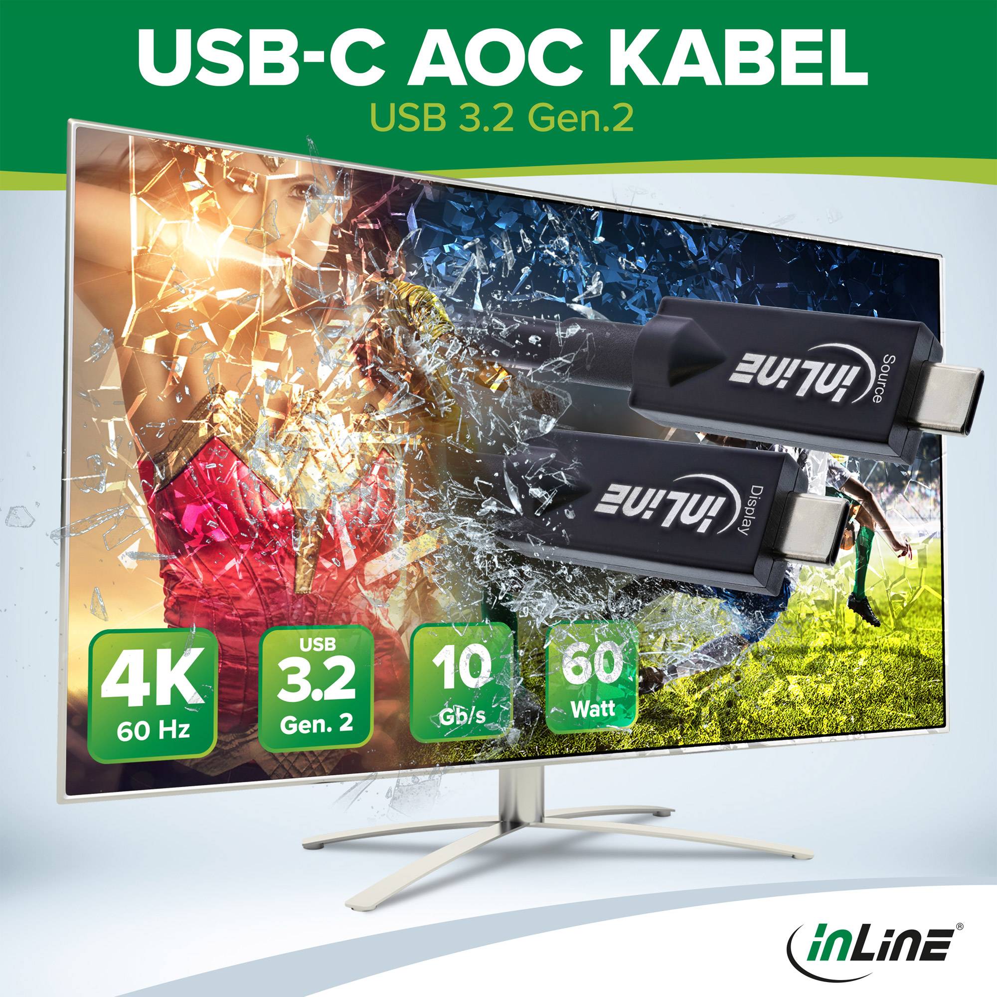 InLine® USB 3.2 Gen.2 AOC Kabel, USB-C Stecker/Stecker, schwarz, 15m