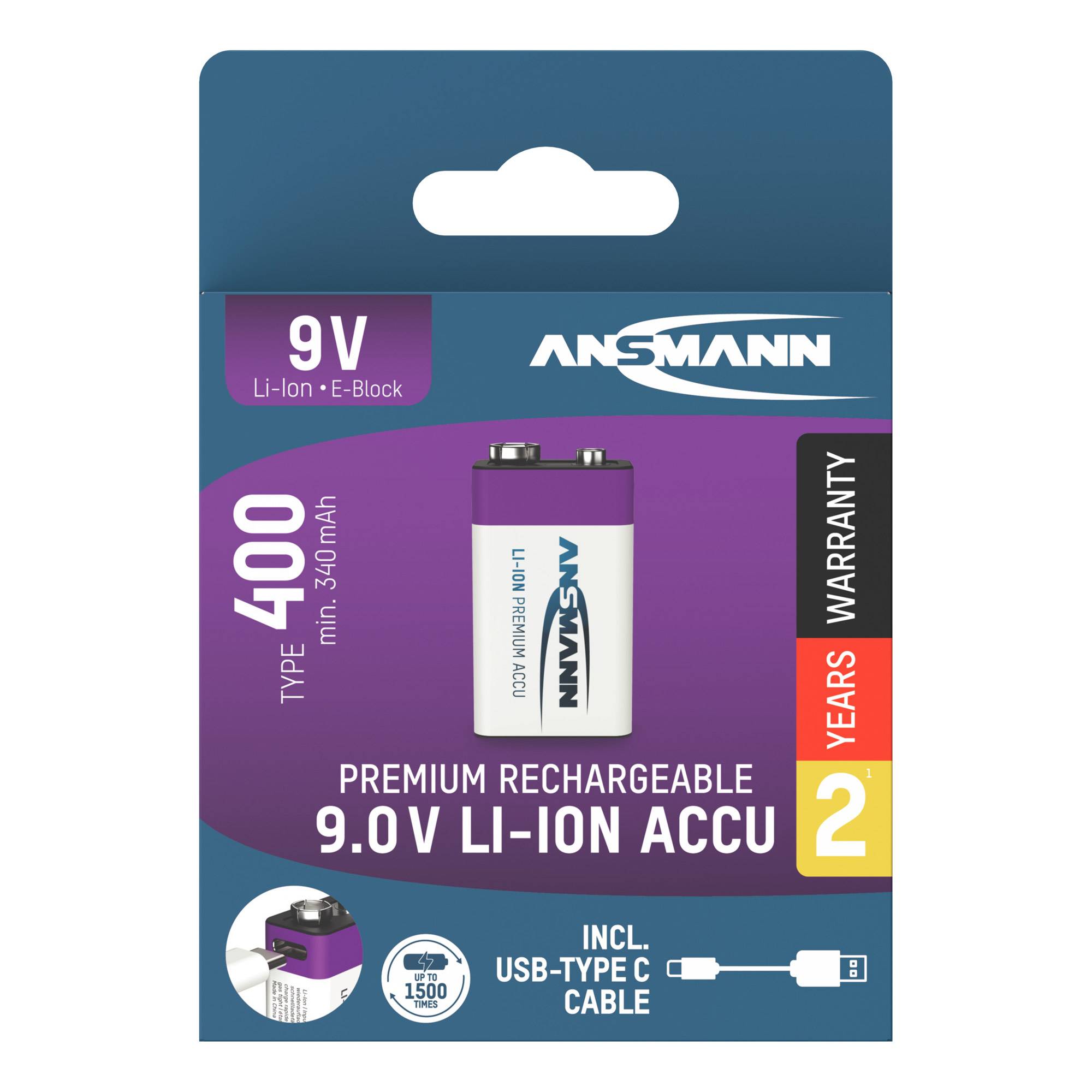 ANSMANN 1315-0005 Li-Ion Akku 9V E-Block Typ 400 Strom / Energie / Licht &