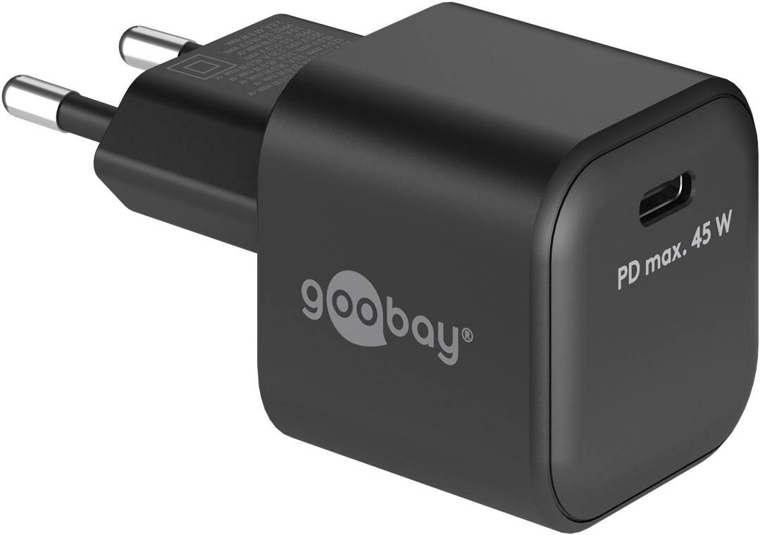 Goobay 65331 Nano USB-C Netzteil 45W / Power Delivery Charger / Universal Ladegerät Handy / USB Typ C Adapter / Schwarz