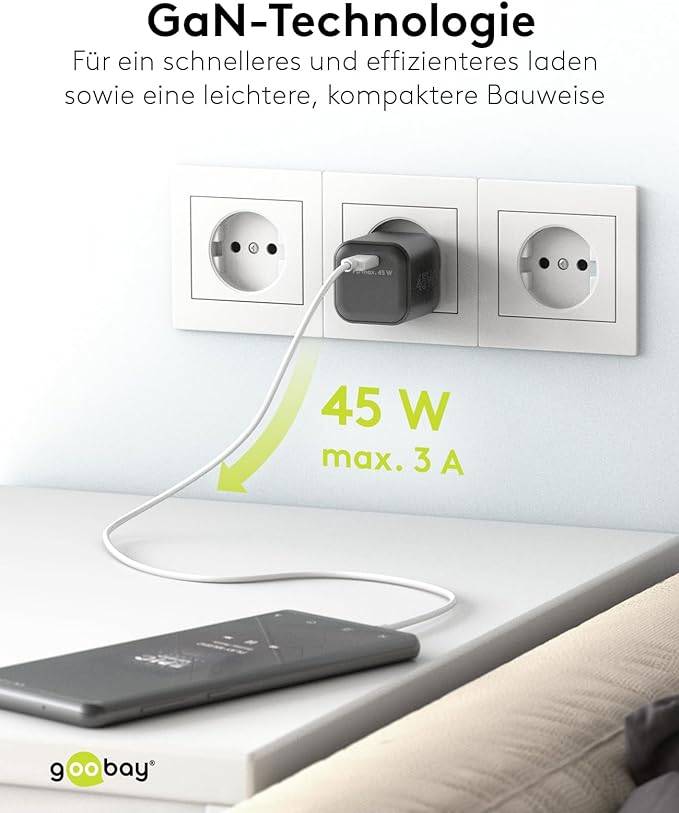 Goobay 65331 Nano USB-C Netzteil 45W / Power Delivery Charger / Universal Ladegerät Handy / USB Typ C Adapter / Schwarz