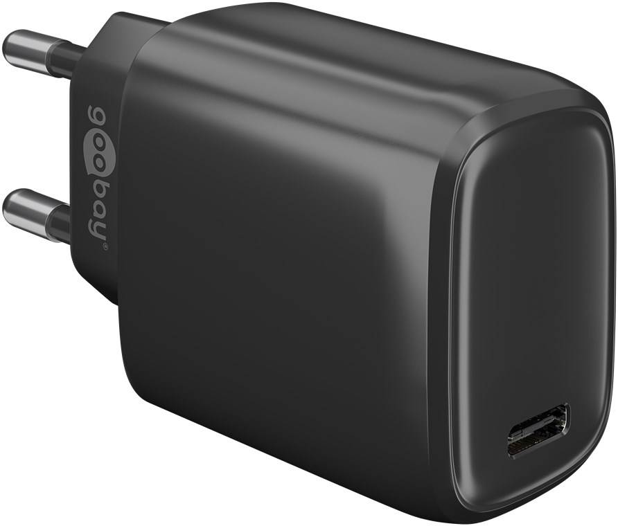 Goobay 65405 USB-C Netzteil 20W Power Delivery Charger / Universal Ladegerät Handy & Tablet / Mini GaN Adapter / Schwarz
