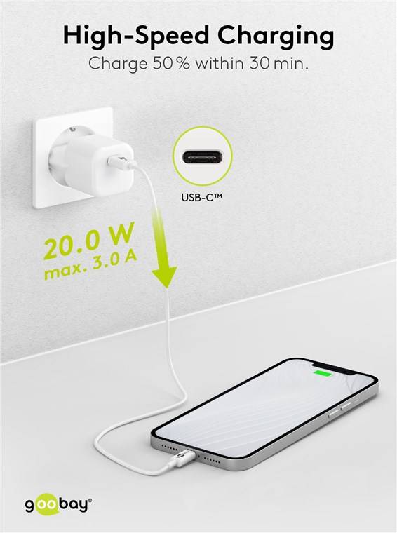 Goobay 65404 Nano USB-C Netzteil 20W / Power Delivery Charger / Universal Ladegerät USB C / Mini GaN Adapter / Weiß