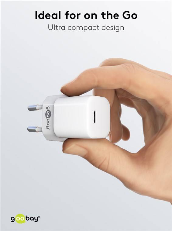 Goobay 65404 Nano USB-C Netzteil 20W / Power Delivery Charger / Universal Ladegerät USB C / Mini GaN Adapter / Weiß