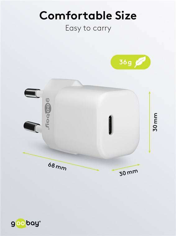 Goobay 65404 Nano USB-C Netzteil 20W / Power Delivery Charger / Universal Ladegerät USB C / Mini GaN Adapter / Weiß