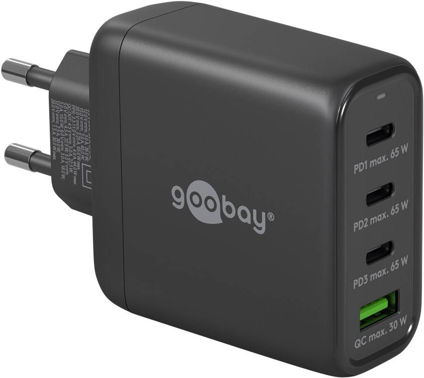 Goobay 64819 USB-C Ladegerät 68W, PD Fast Charger, Multiport Universal USB-C Schnellladegerät Laptop Handy, Schwarz