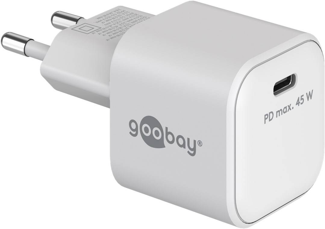 Goobay 65332 Nano USB-C Netzteil 45W / Power Delivery Charger / Universal Ladegerät Handy / USB Typ C Adapter / Weiß