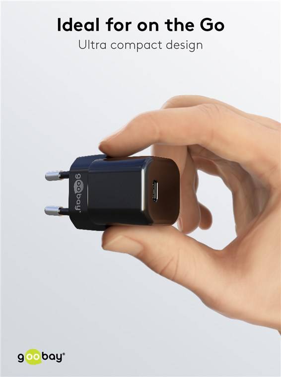 Goobay 65403 Nano USB-C Netzteil 20W / Power Delivery Charger / Universal Ladegerät USB C / Mini GaN Adapter / Schwarz