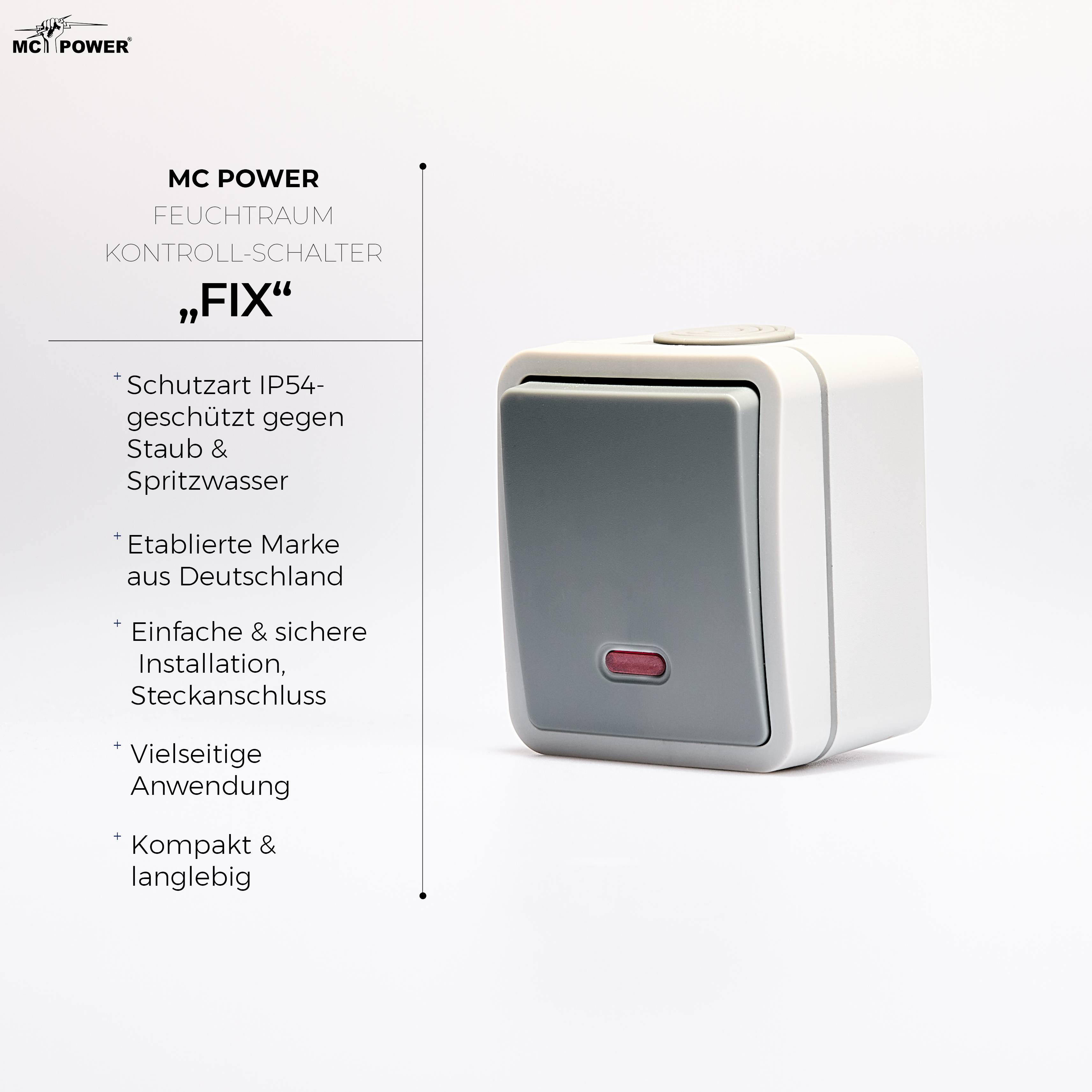 Feuchtraum Kontroll-Schalter McPower "Fix", Steckanschluss,IP54,250V~/10A, AP