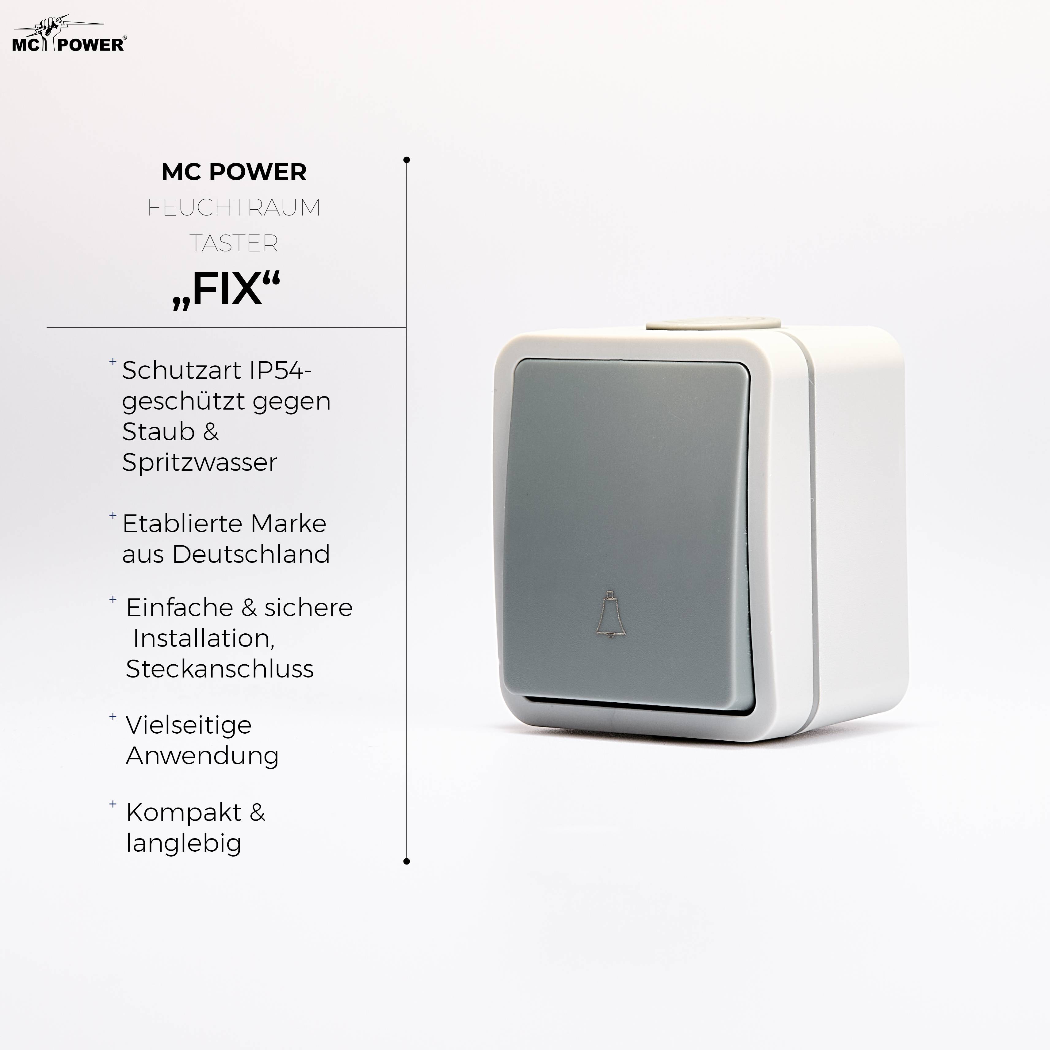 Feuchtraum Taster McPower "Fix", Steckanschluss, IP54, 250V~/10A, AP
