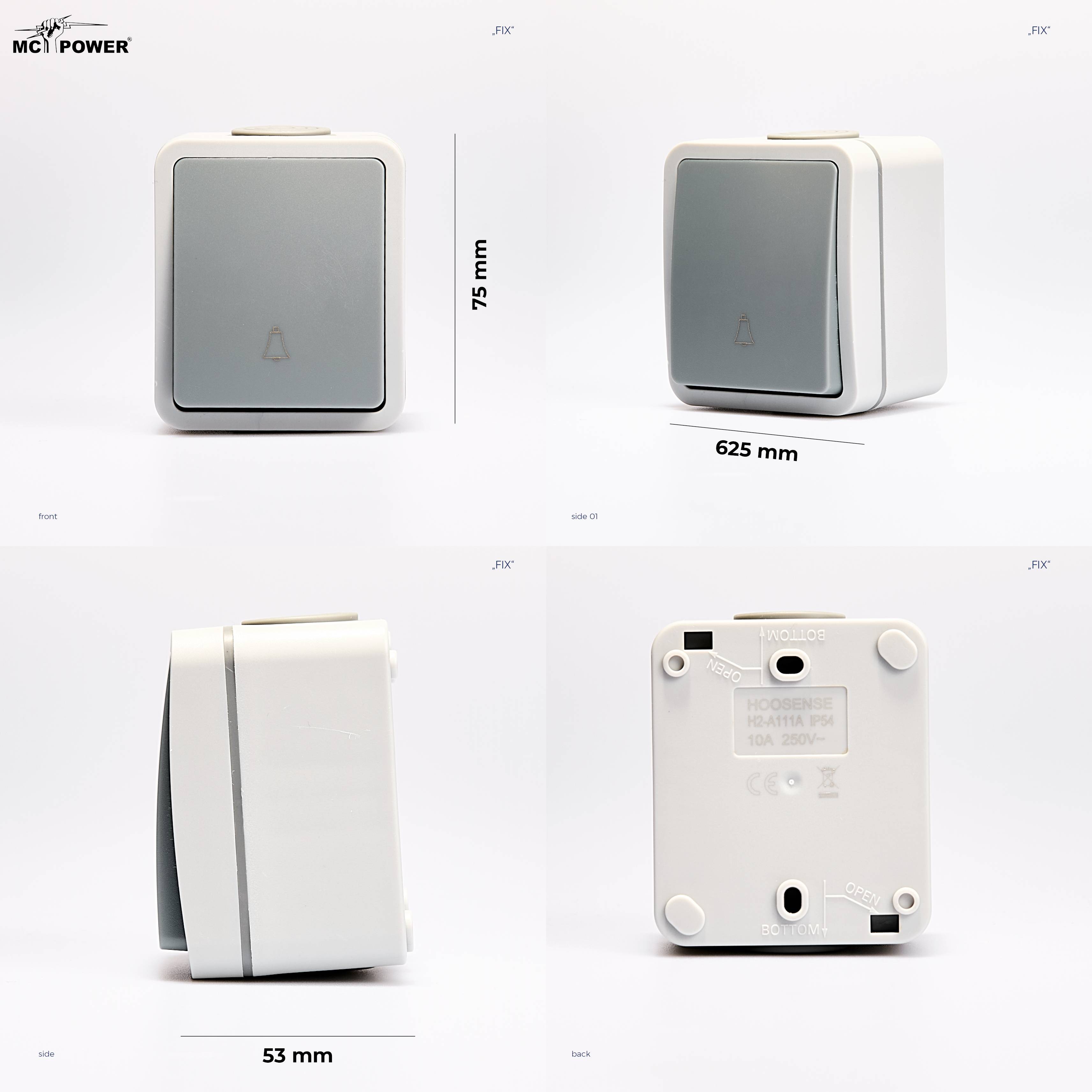 Feuchtraum Taster McPower "Fix", Steckanschluss, IP54, 250V~/10A, AP