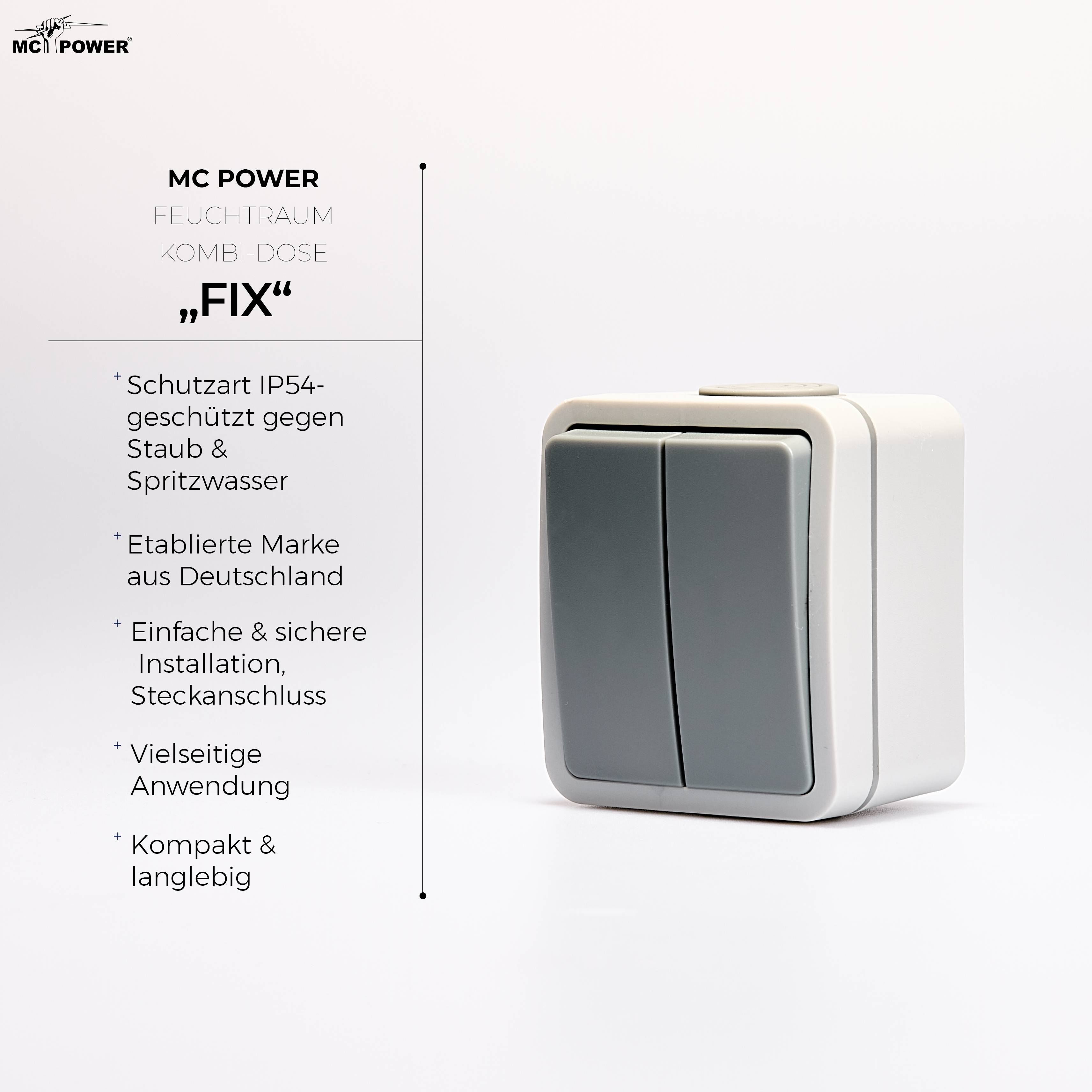 Feuchtraum Serienschalter McPower "Fix", Steckanschluss , IP54, 250V~/10A, AP