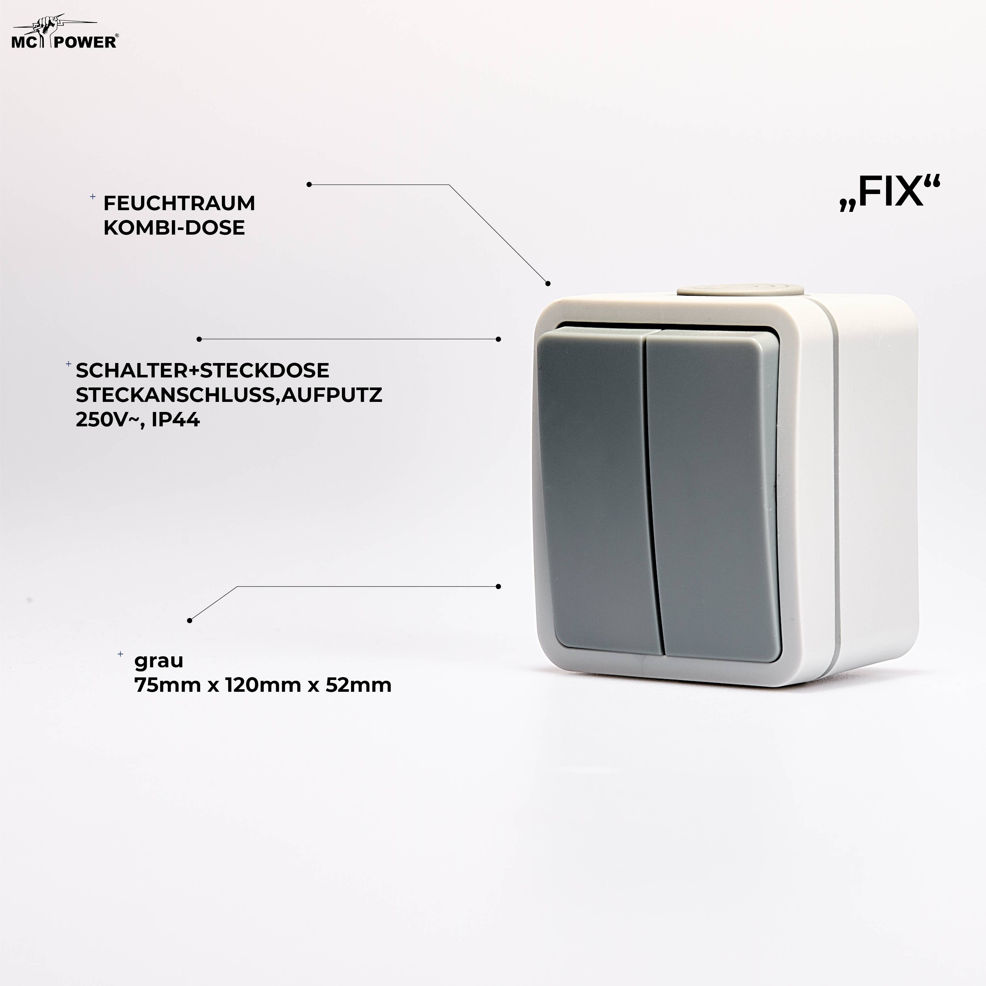 Feuchtraum Serienschalter McPower "Fix", Steckanschluss , IP54, 250V~/10A, AP