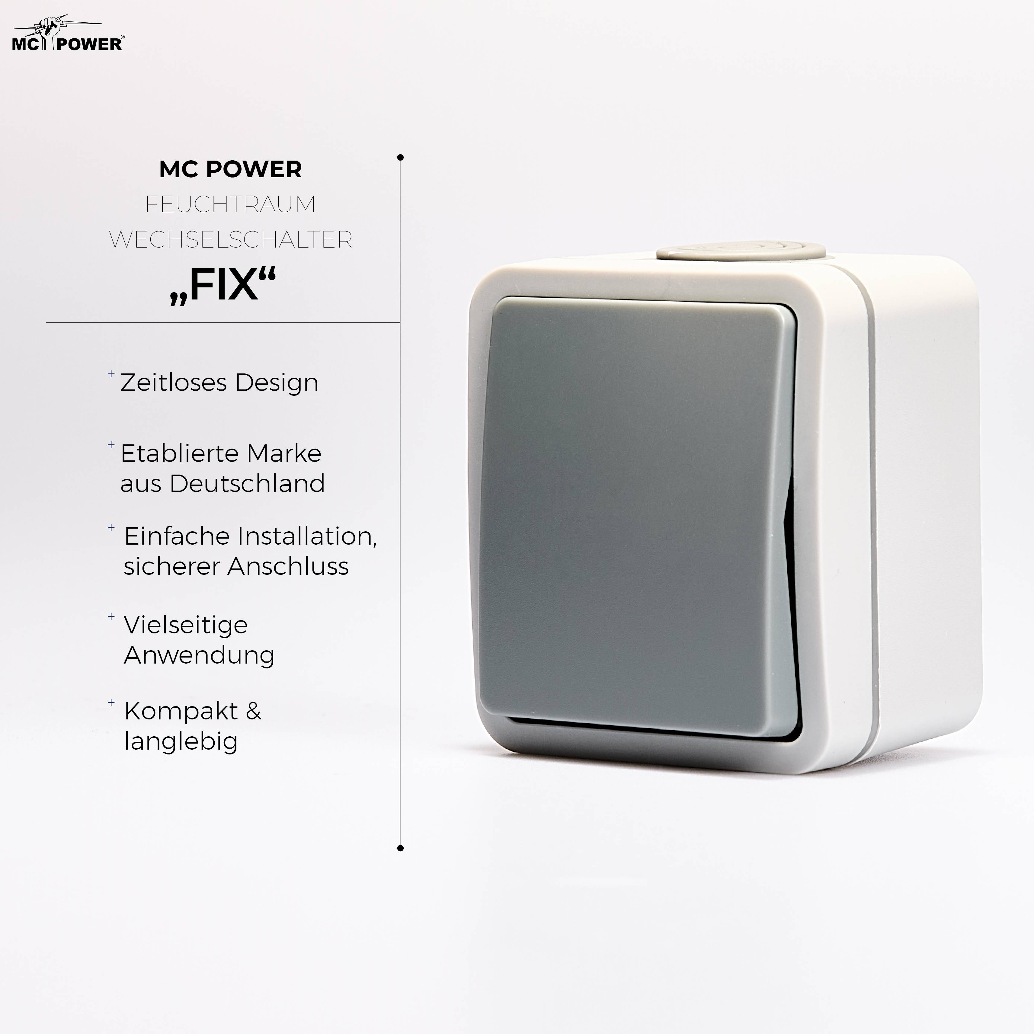 Feuchtraum Wechselschalter McPower "Fix", Steckanschluss, IP54, 250V~/10A, AP