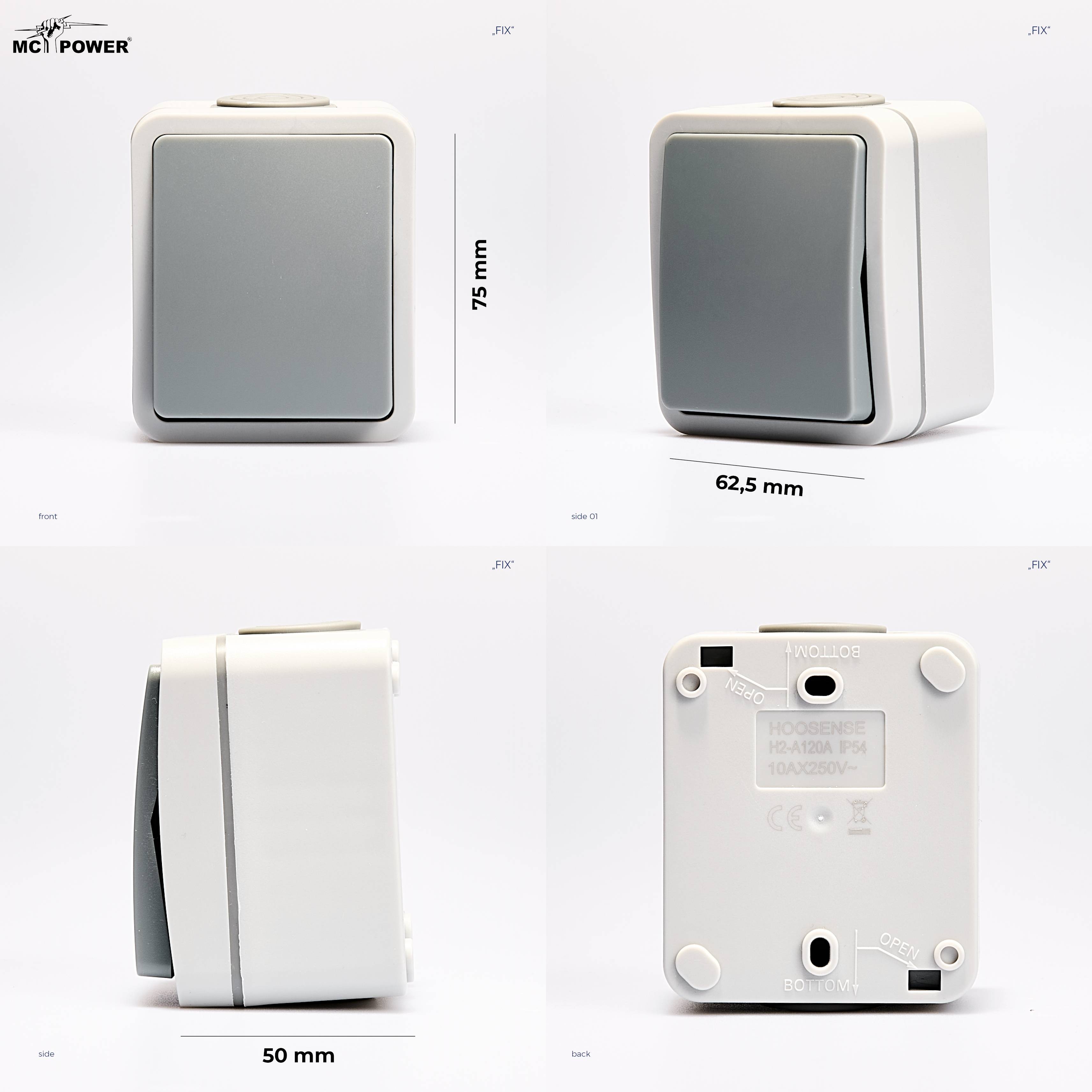 Feuchtraum Wechselschalter McPower "Fix", Steckanschluss, IP54, 250V~/10A, AP