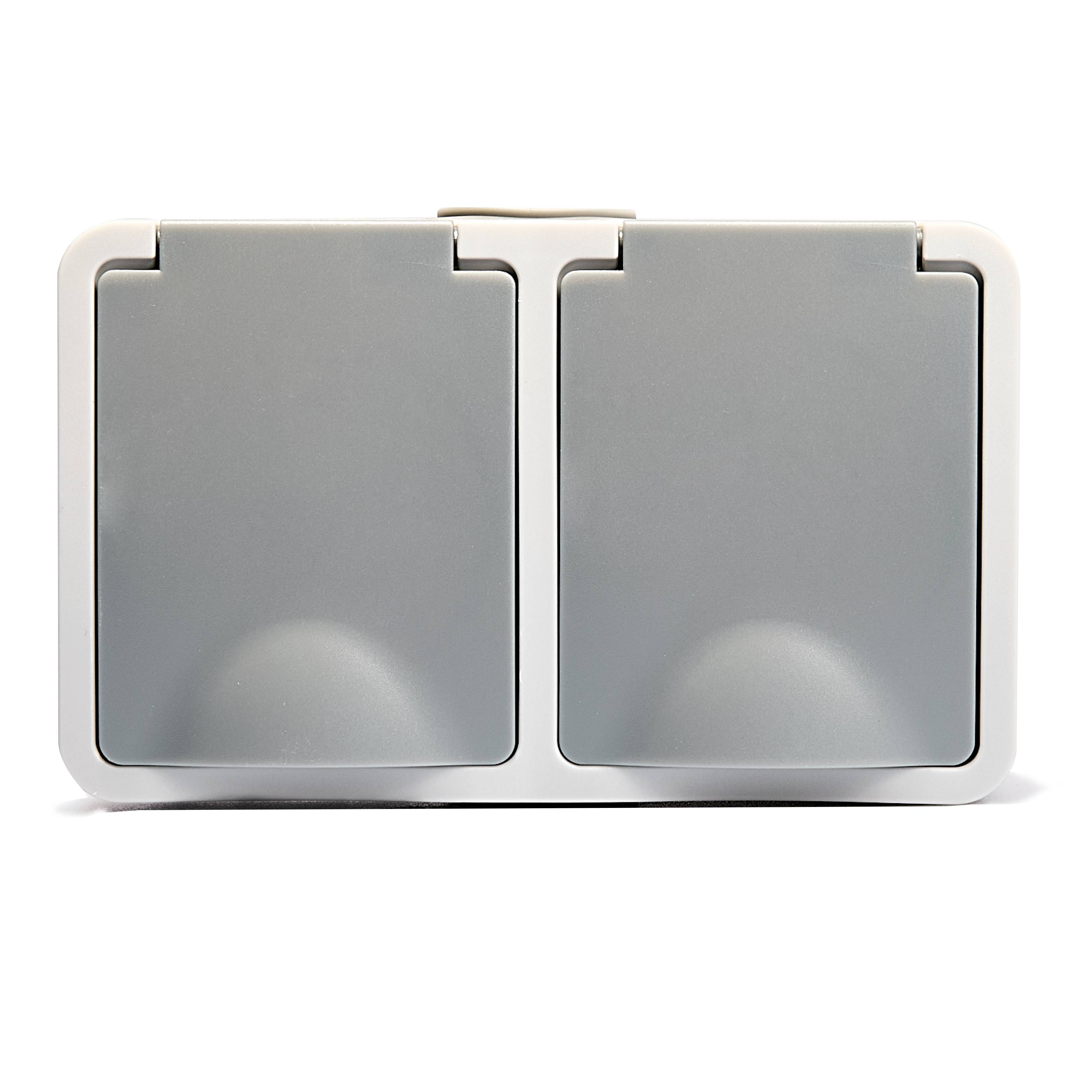 Feuchtraum Doppelsteckdose McPower "Fix", Steckanschluss, 250V~/16A, IP54, AP