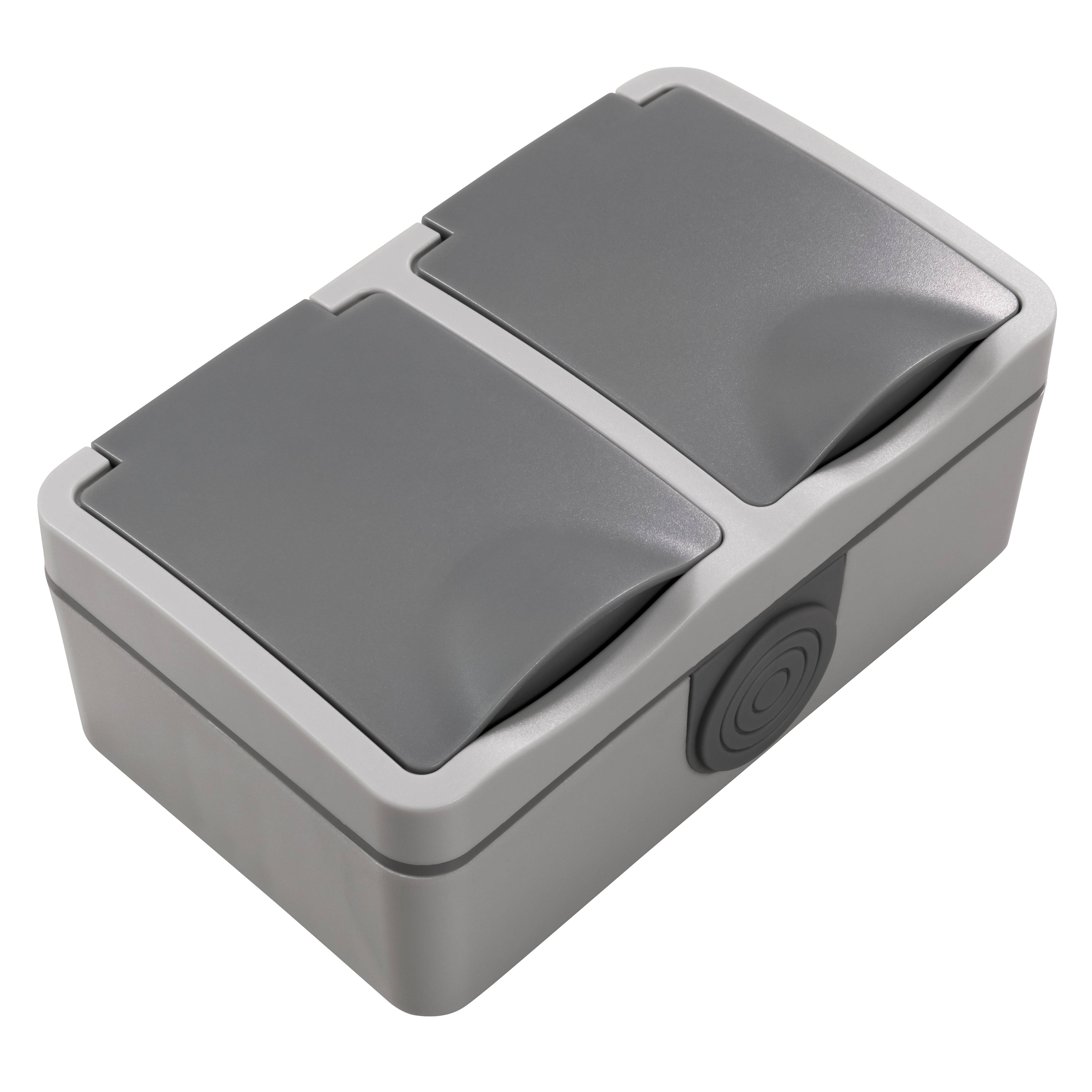 Feuchtraum Doppelsteckdose McPower "Fix", Steckanschluss, 250V~/16A, IP54, AP