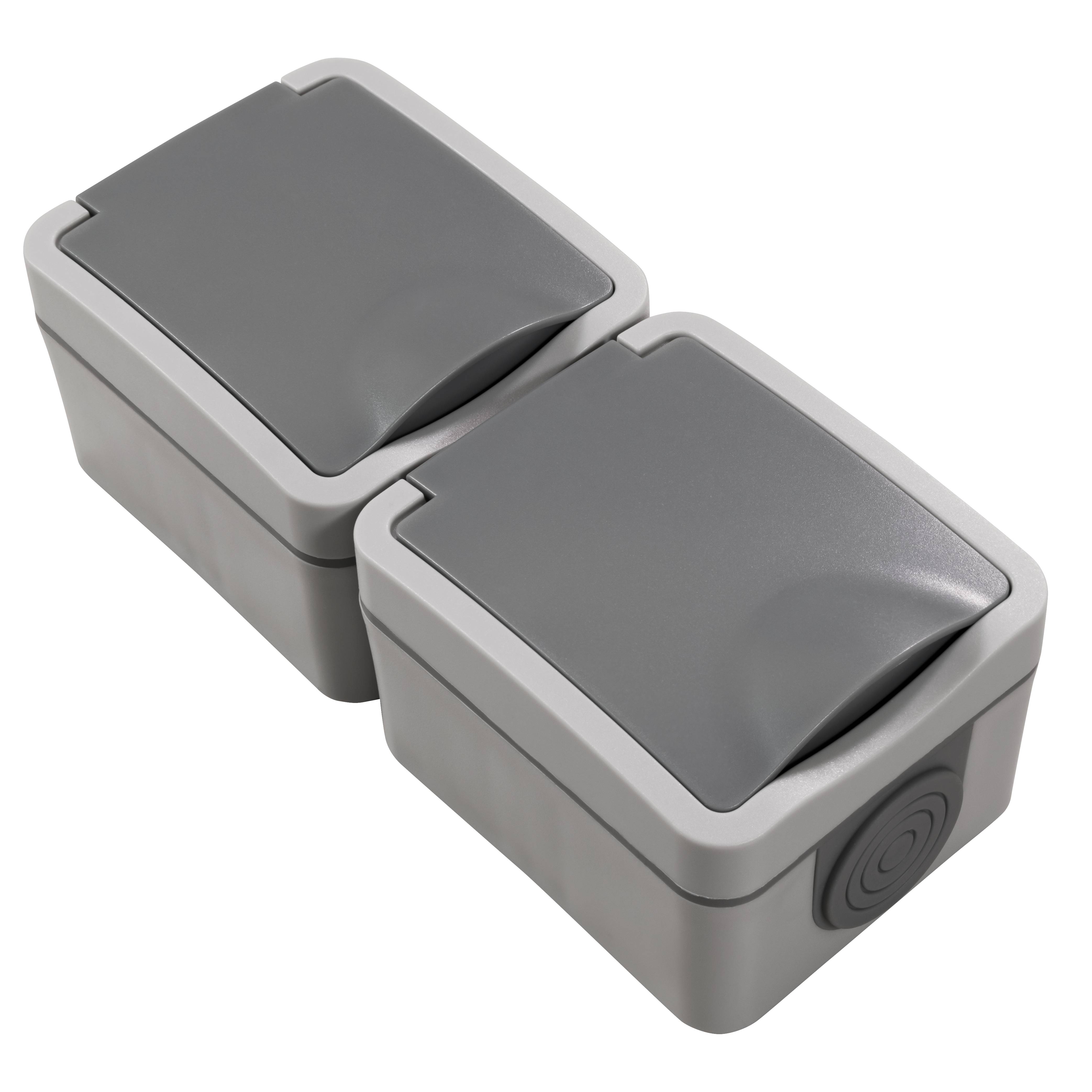 Feuchtraum Doppelsteckdose McPower "Fix", Steckanschluss, 250V~/16A, IP54, AP