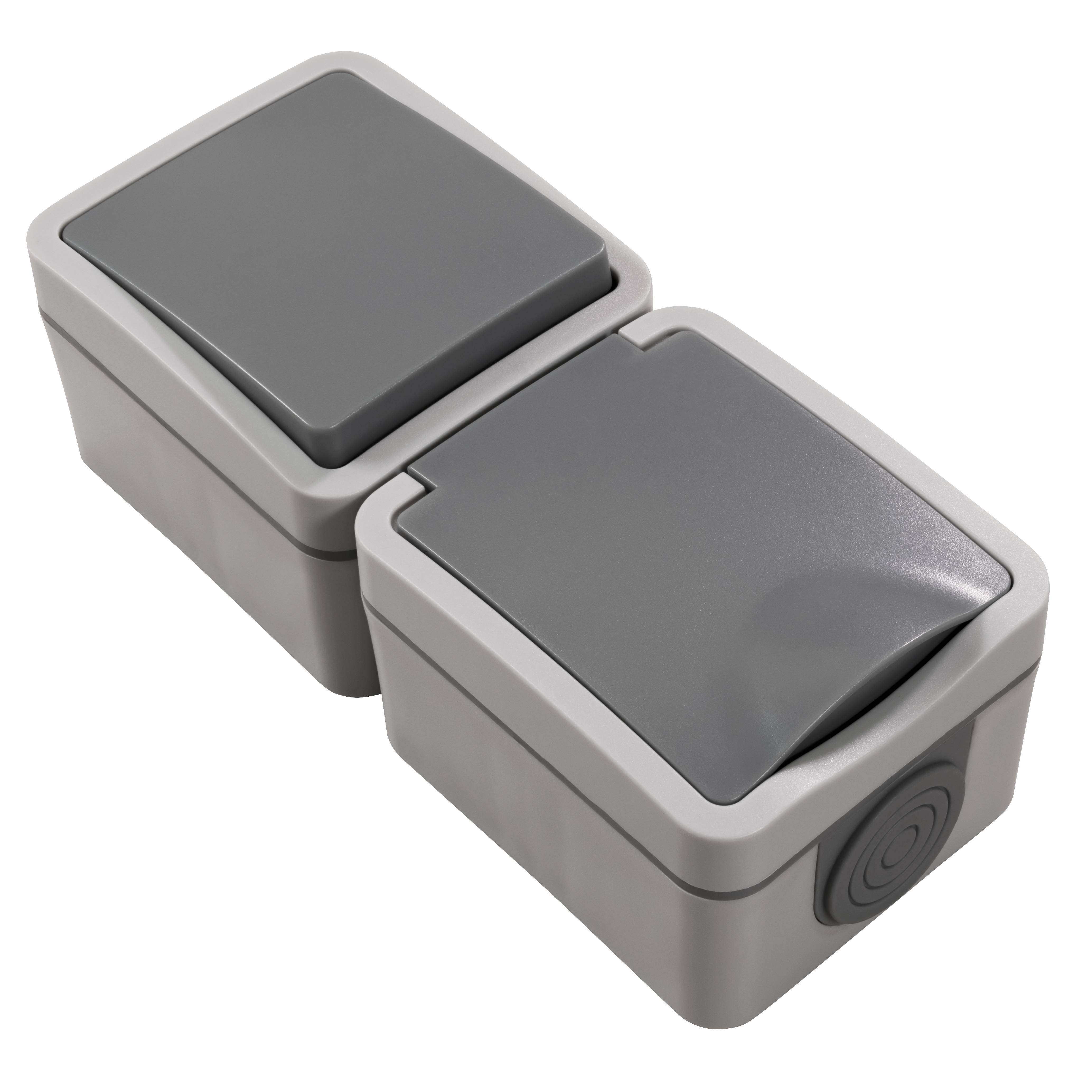 Feuchtraum Kombi-Dose McPower "Fix",Schalter+Steckdose,Steckanschluss, 250V~, AP