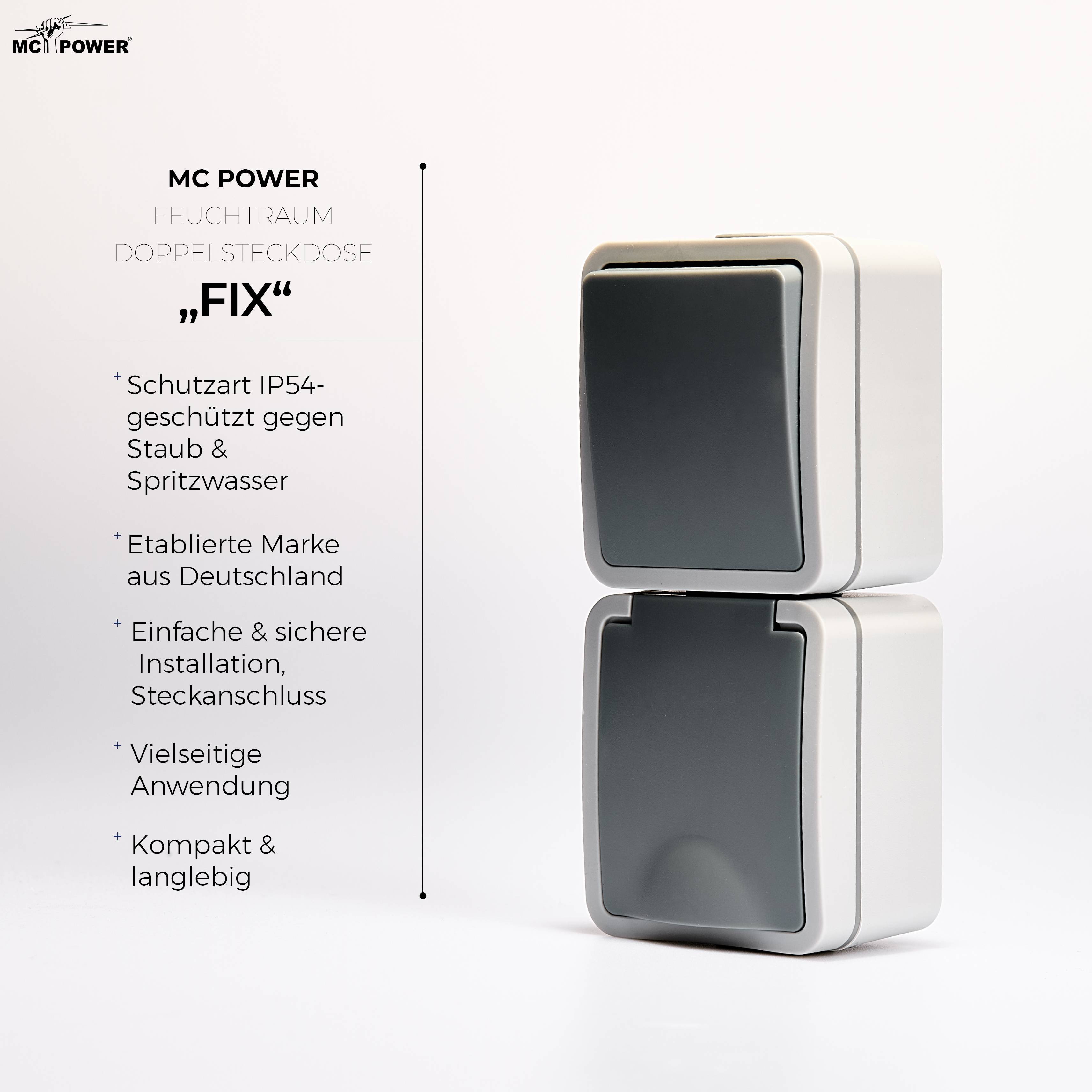 Feuchtraum Kombi-Dose McPower "Fix",Schalter+Steckdose,Steckanschluss, 250V~, AP