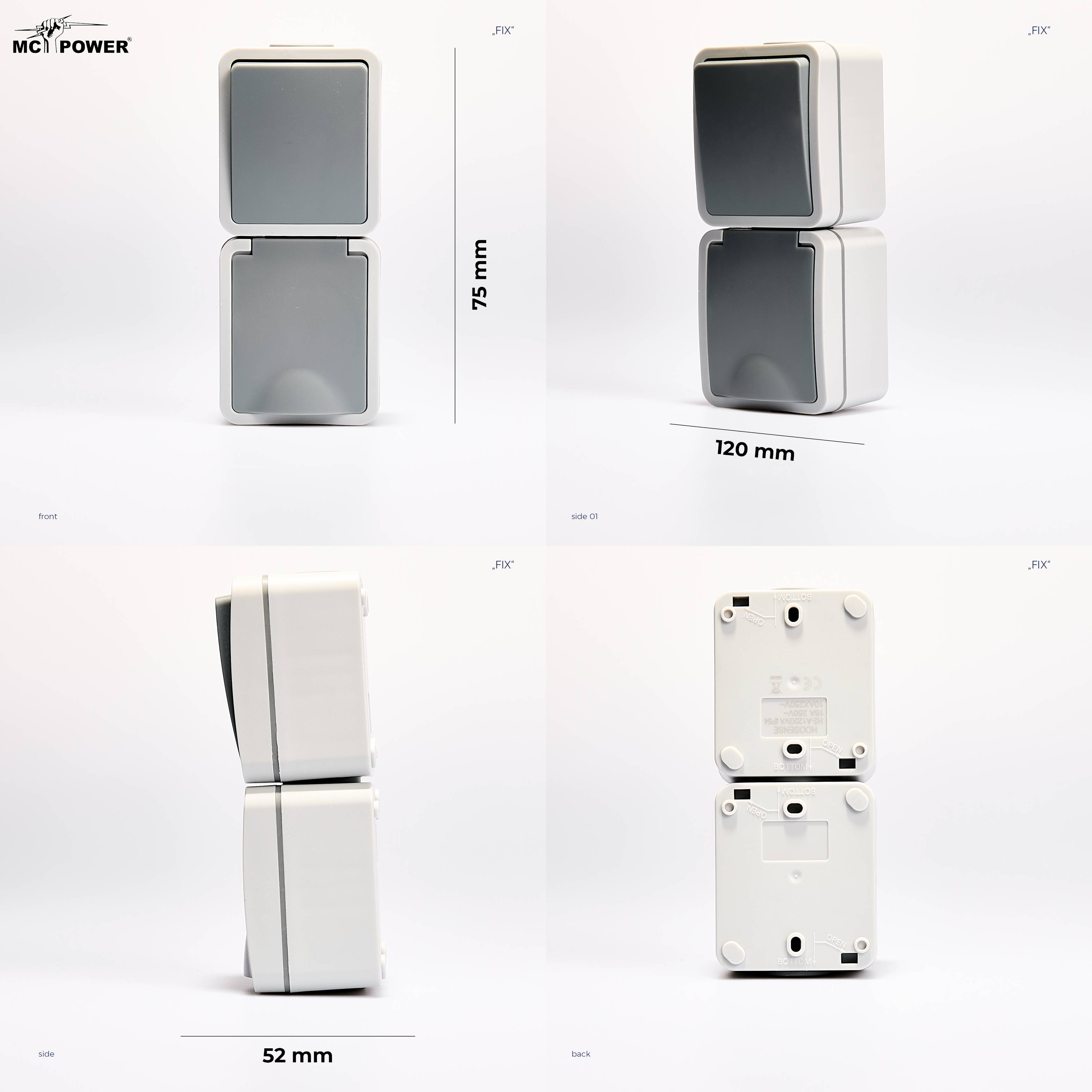 Feuchtraum Kombi-Dose McPower "Fix",Schalter+Steckdose,Steckanschluss, 250V~, AP