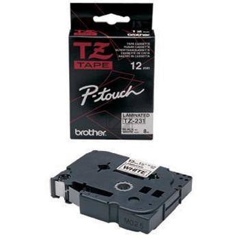 TZe-231 Brother P-touch 12mm Weiss-Schwarz Schriftband 8m Laminiert