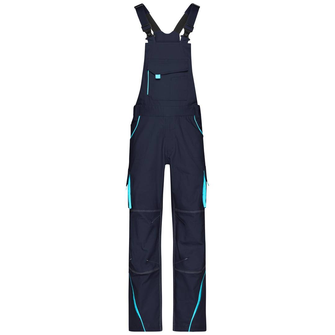 James & Nicholson Funktionelle Latzhose JN848 Gr. 50 navy/turquoise