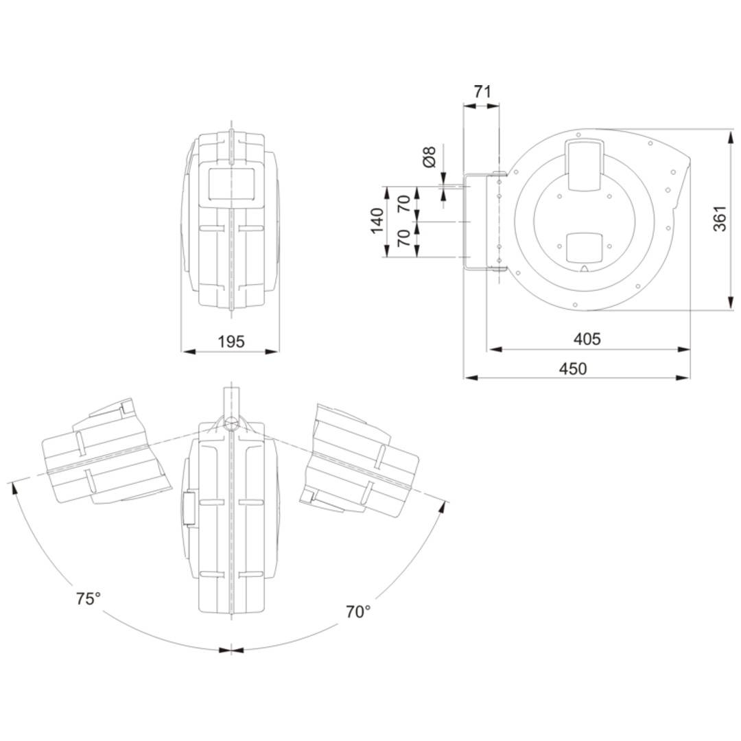 Bahco Druckluftschlauch-Aufroller, Ø 10 mm, 14m, 3/8-3/8, 15 Bar