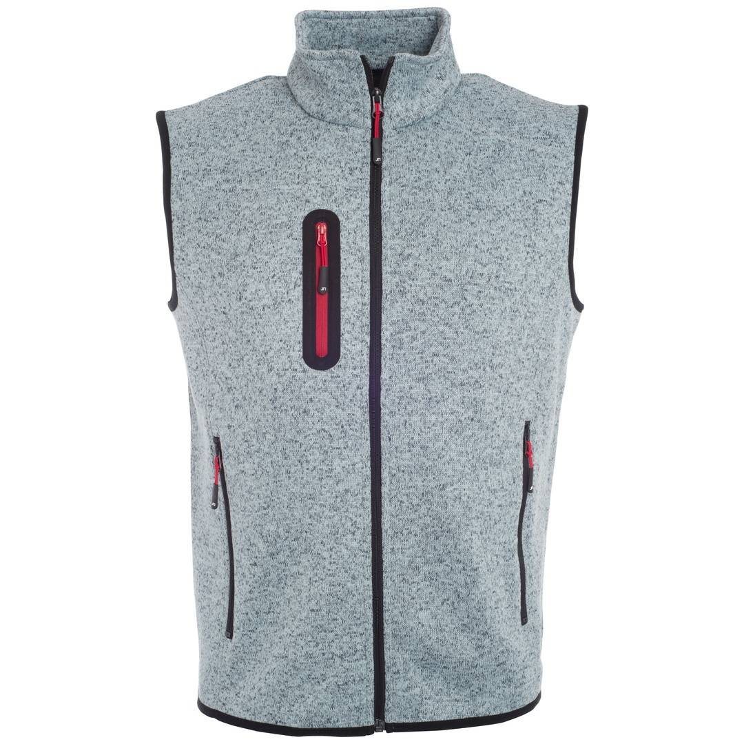 James & Nicholson Herren Strickfleece Weste JN774 Gr. S light-grey-melange/red