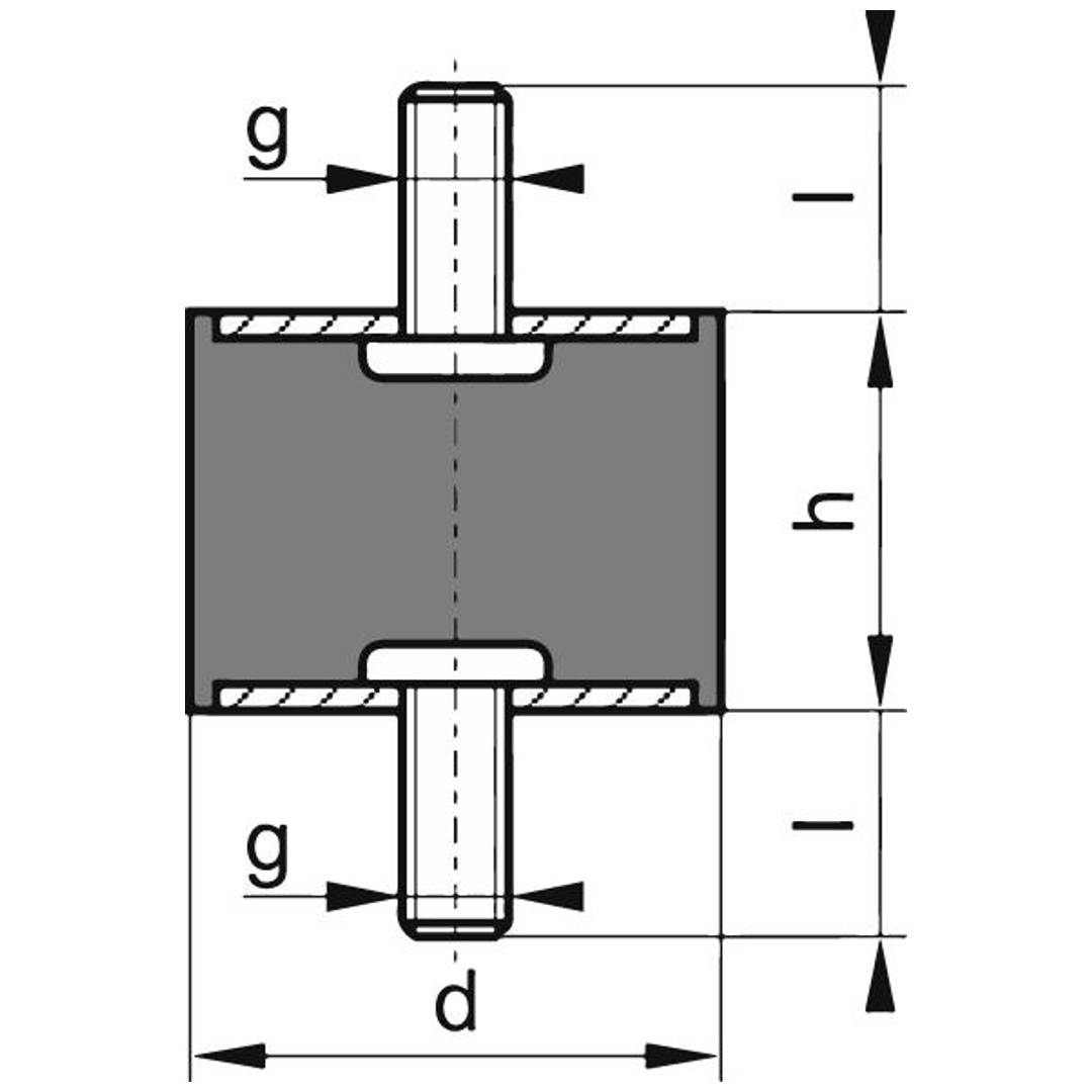 Gummi-Metall-Puffer zylindrisch Typ A D25xH15mm M6x18 NR57