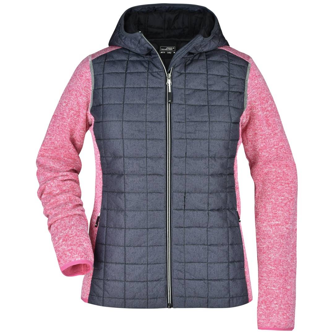 James & Nicholson Strickfleecejacke im stylischen Materialmix Damen JN771 Gr. L pink-melange/anthracite-melange