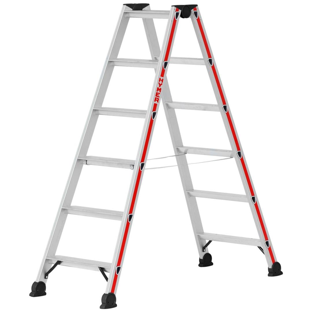 Hymer Stufenstehleiter, beidseitig begehbar, 2x5 Stufen, Länge 1,28 m