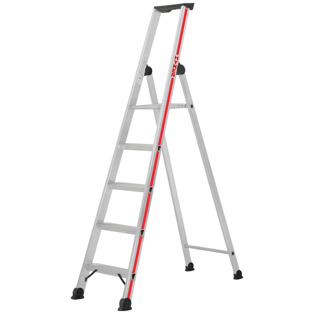 Hymer Stufenstehleiter mit Plattform, einseitig begehbar, 4 Stufen, Standhöhe 0,88 m