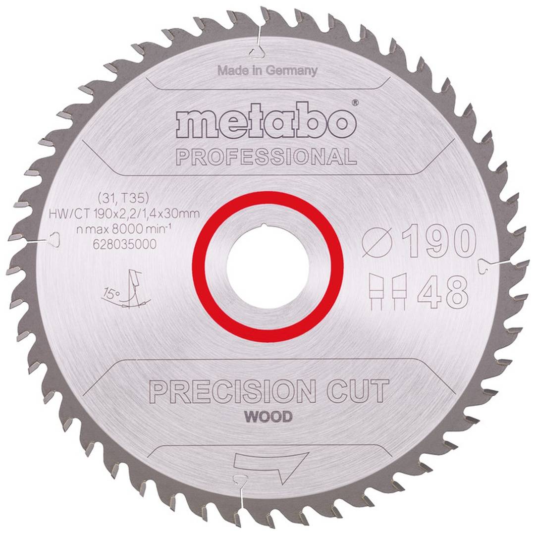 Metabo Sägeblatt precision cut wood - professional, 190x2,2/1,4x30, Z48 WZ 15°