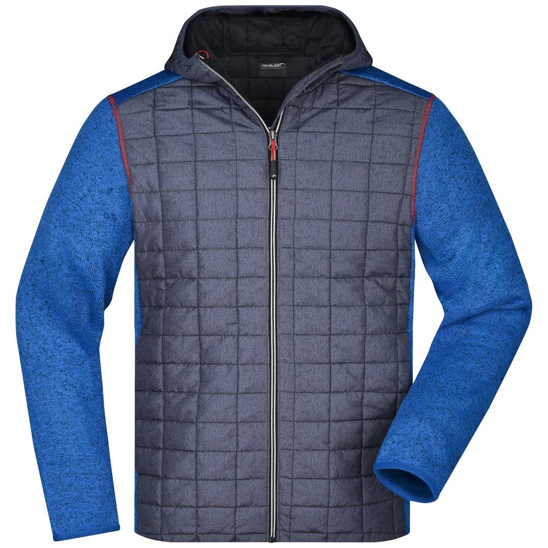 James & Nicholson Strickfleecejacke im stylischen Materialmix Herren JN772 Gr. XXL royal-melange/anthracite-melange