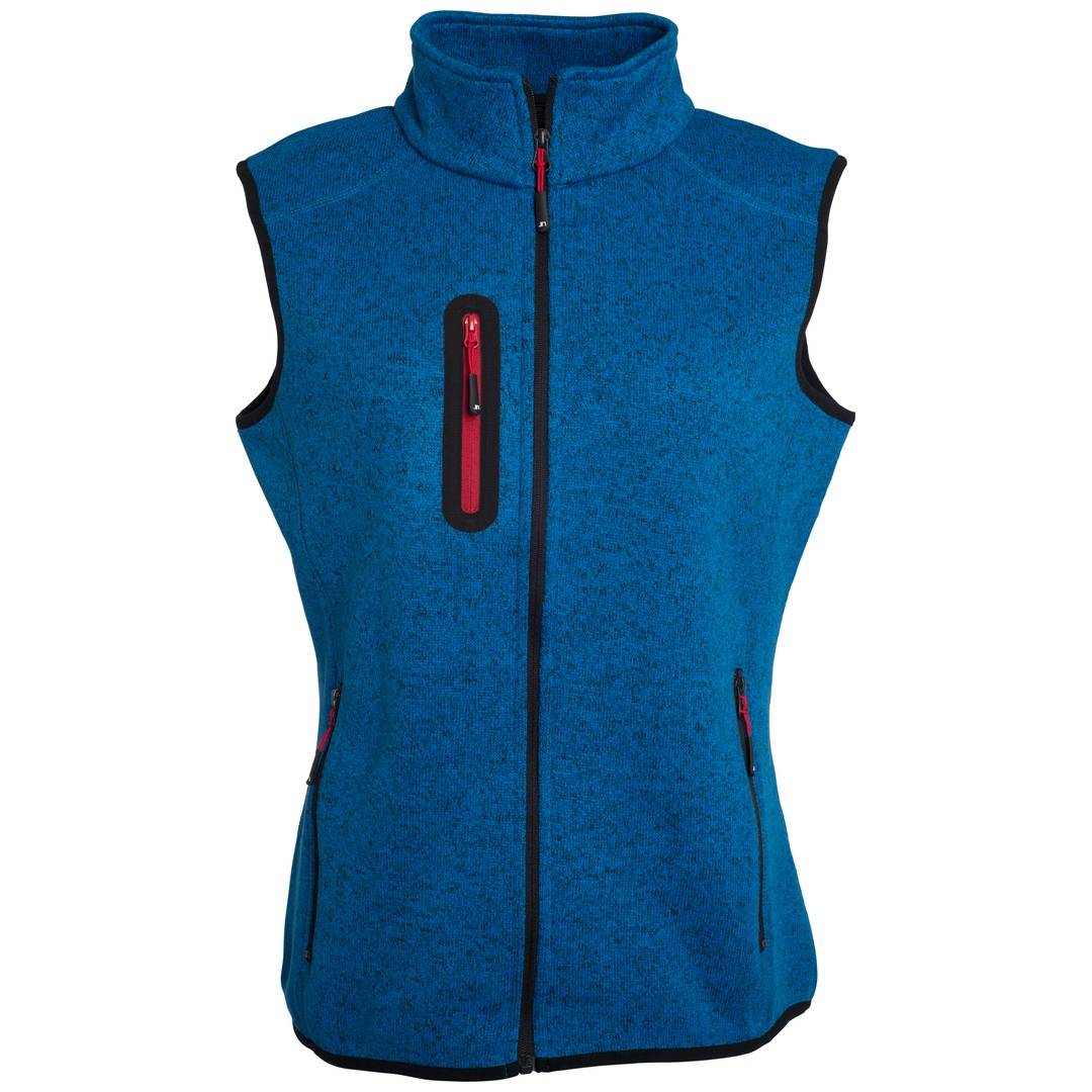 James & Nicholson Strickfleece Weste mit Stehkragen Damen JN773 Gr. S royal-melange/red
