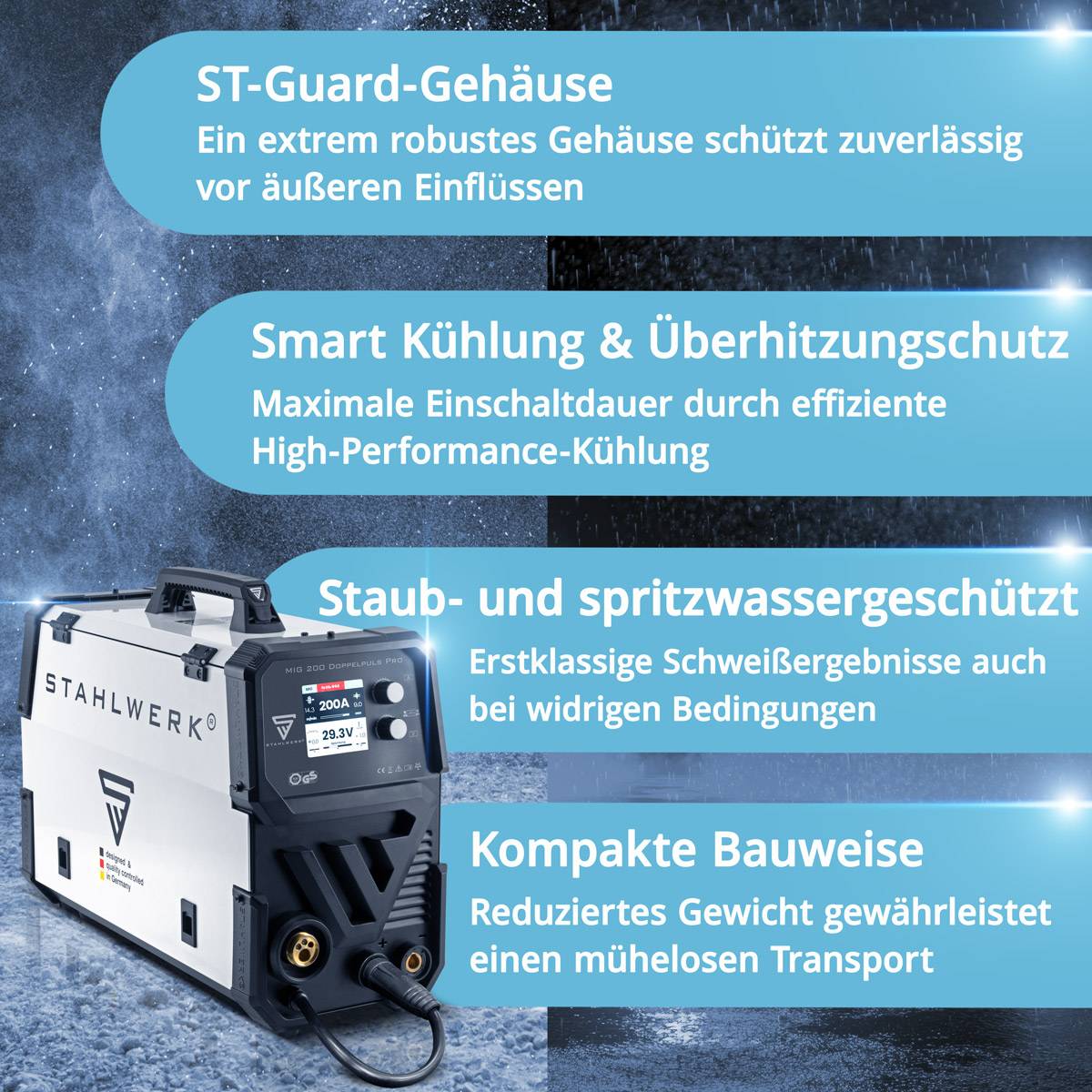 STAHLWERK Schweißgerät MIG MAG 200 Doppelpuls Pro vollsynergisches 200 Ampere