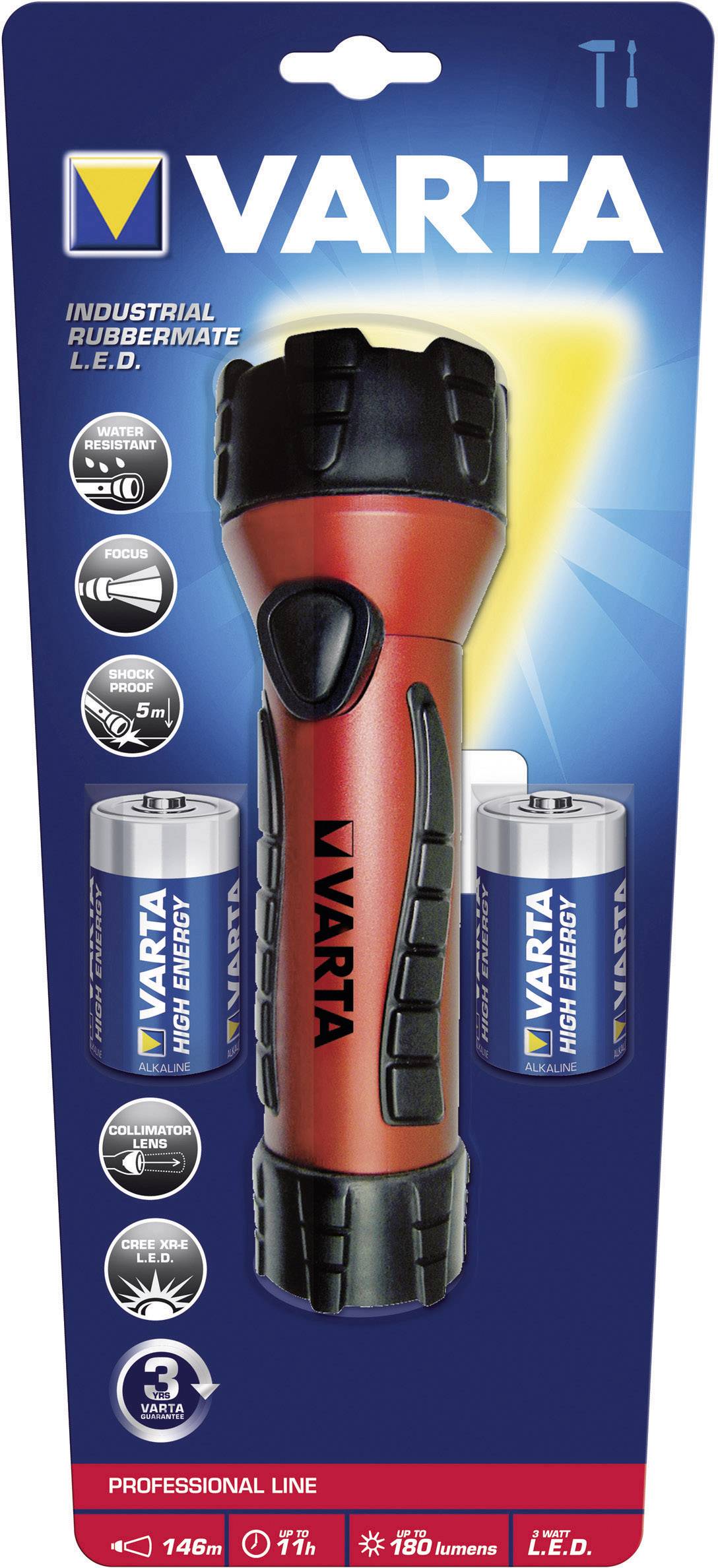 Varta Rubbermate LED Taschenlampe batteriebetrieben 11 h 264 g