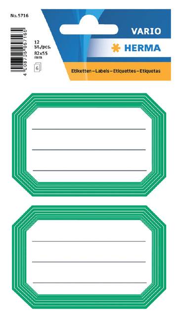 Herma - Herma 5716 Label 82x55mm Schreiben Green Edge 12st | Blister ein 6 Blatt | 10 Stück
