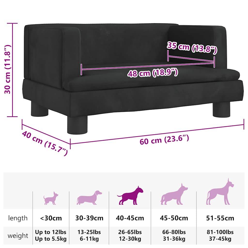 vidaXL Hundebett Schwarz 60x40x30 cm Samt